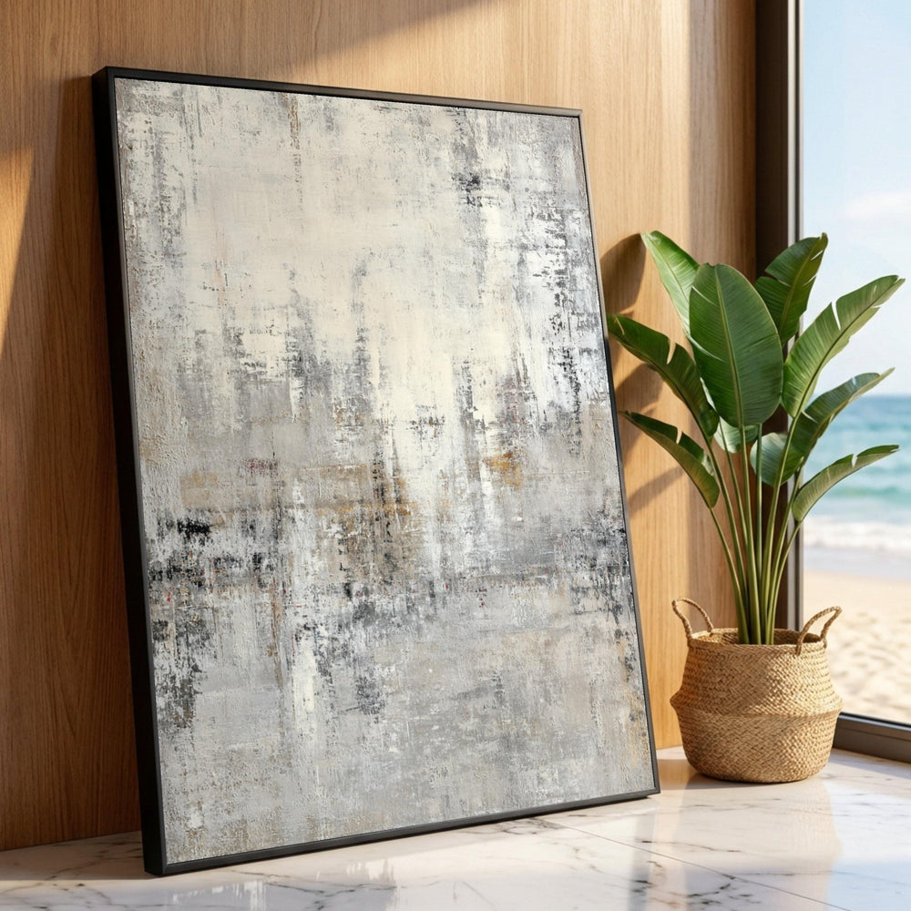 Neutral Abstract Canvas, Modern Minimalist Wall Art, Grey Beige Canvas Decor, Large Abstract Painting, Contemporary Art Luxury Home Decor