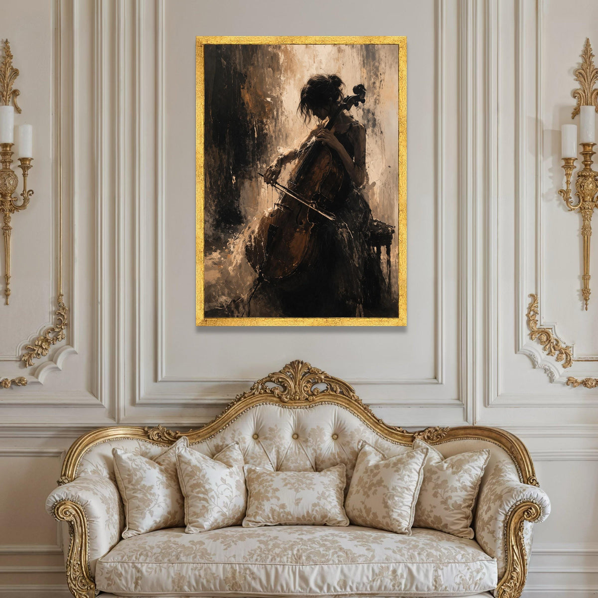 Woman Playing Cello Canvas Art, Musical Instrument Wall Decor, Classical Music Canvas Painting, Moody Art for Home, Luxury Home Decor
