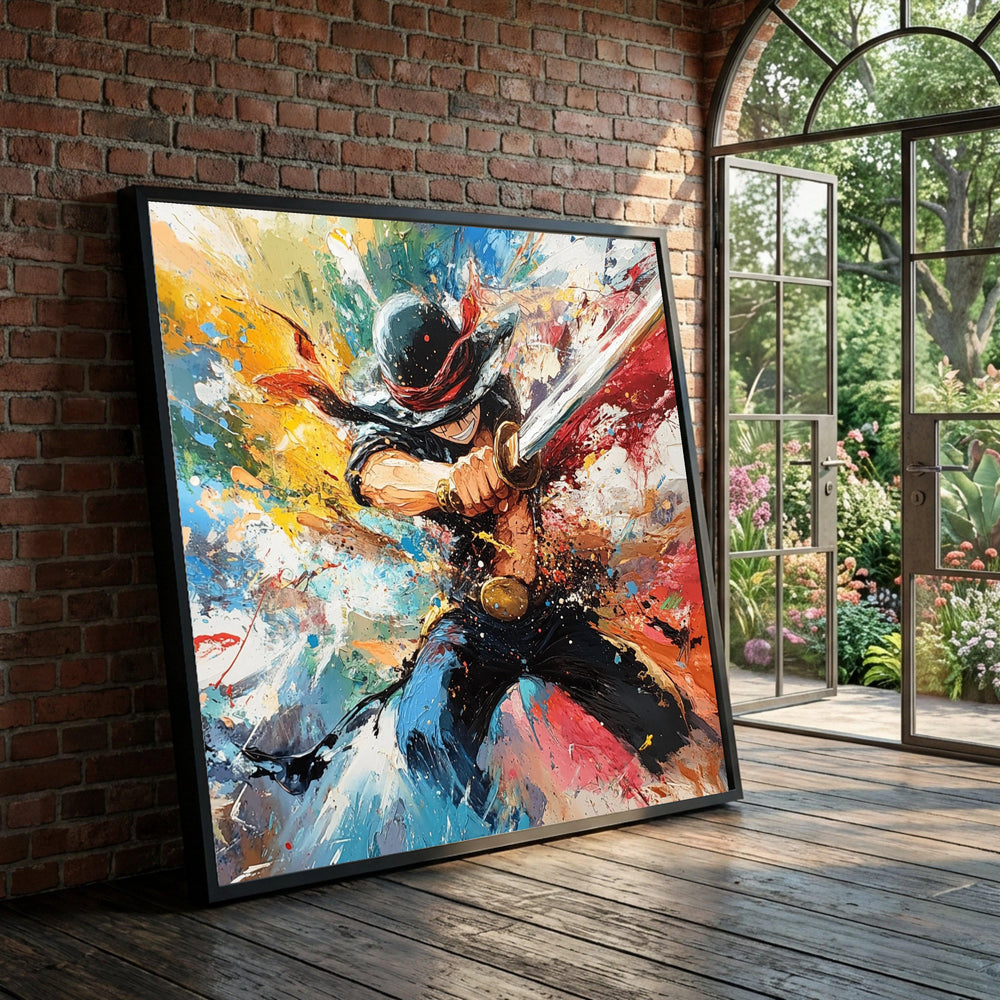 Dynamic Samurai Warrior Canvas, Abstract Sword Fight Wall Art, Colorful Action Painting, Energetic Japanese Themed Canvas Luxury Home Decor