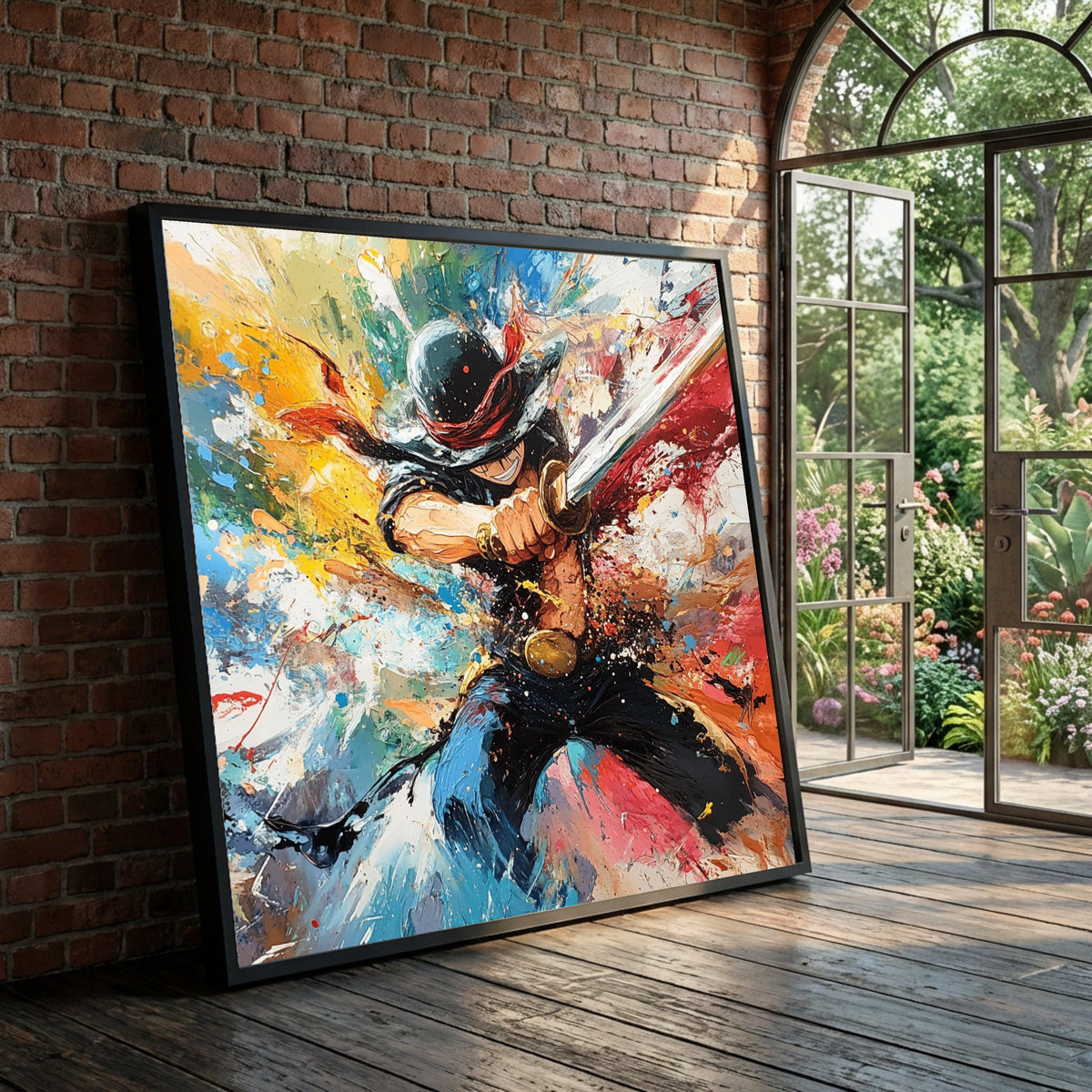 Dynamic Samurai Warrior Canvas, Abstract Sword Fight Wall Art, Colorful Action Painting, Energetic Japanese Themed Canvas Luxury Home Decor