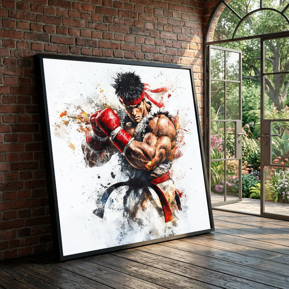 Fierce Martial Artist Canvas, Red Gloves Fighter Wall Art, Dynamic Combat Pose Canvas, Action Character Illustration, Home Luxury Home Decor