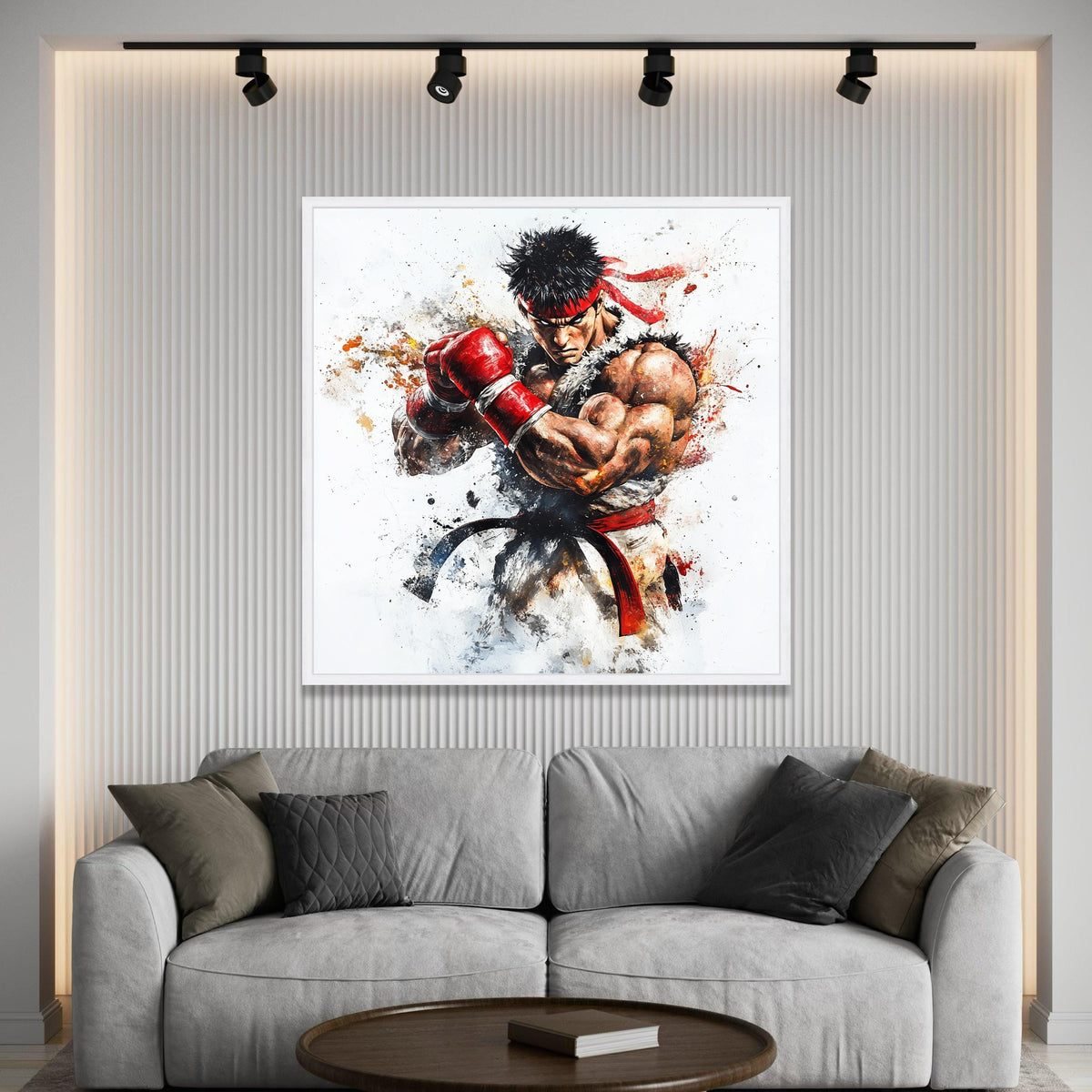 Fierce Martial Artist Canvas, Red Gloves Fighter Wall Art, Dynamic Combat Pose Canvas, Action Character Illustration, Home Luxury Home Decor