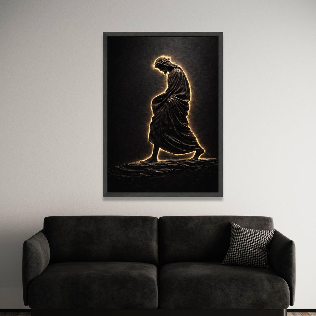 Illuminated Jesus Walking on Water Canvas, Spiritual Christian Wall Art, Religious Home Decor, Inspirational Biblical Luxury Home Decor