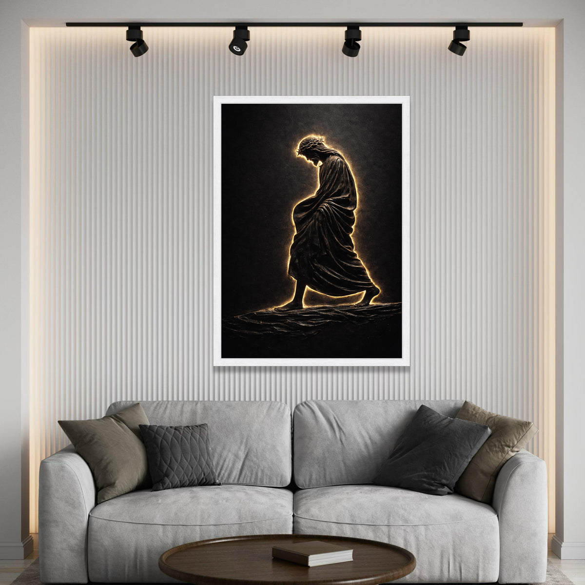 Illuminated Jesus Walking on Water Canvas, Spiritual Christian Wall Art, Religious Home Decor, Inspirational Biblical Luxury Home Decor