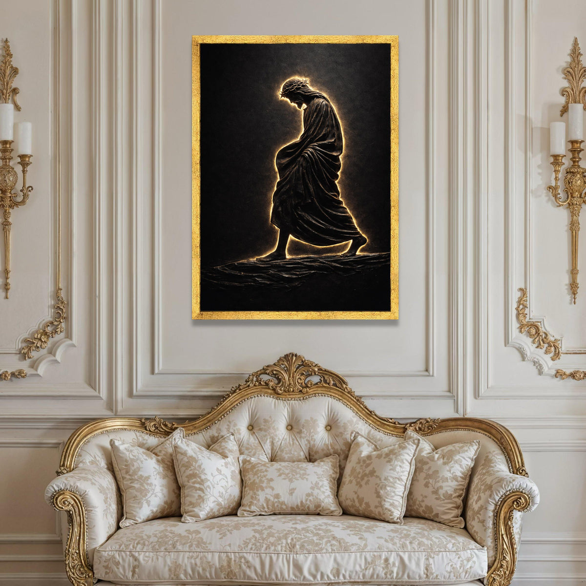 Illuminated Jesus Walking on Water Canvas, Spiritual Christian Wall Art, Religious Home Decor, Inspirational Biblical Luxury Home Decor