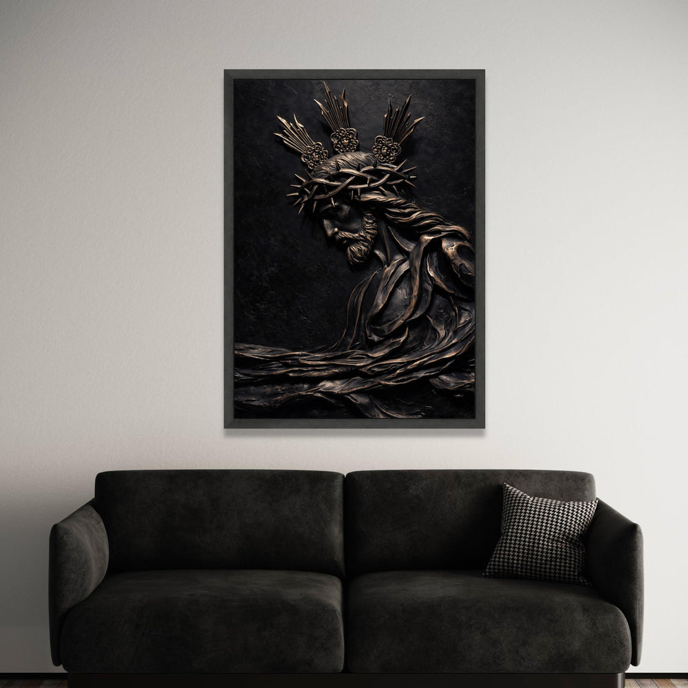 Jesus Christ Crown of Thorns Canvas Wall Art, Religious Christian Sculpture Design, Sacred Faith Home Decor, Spiritual Luxury Home Decor