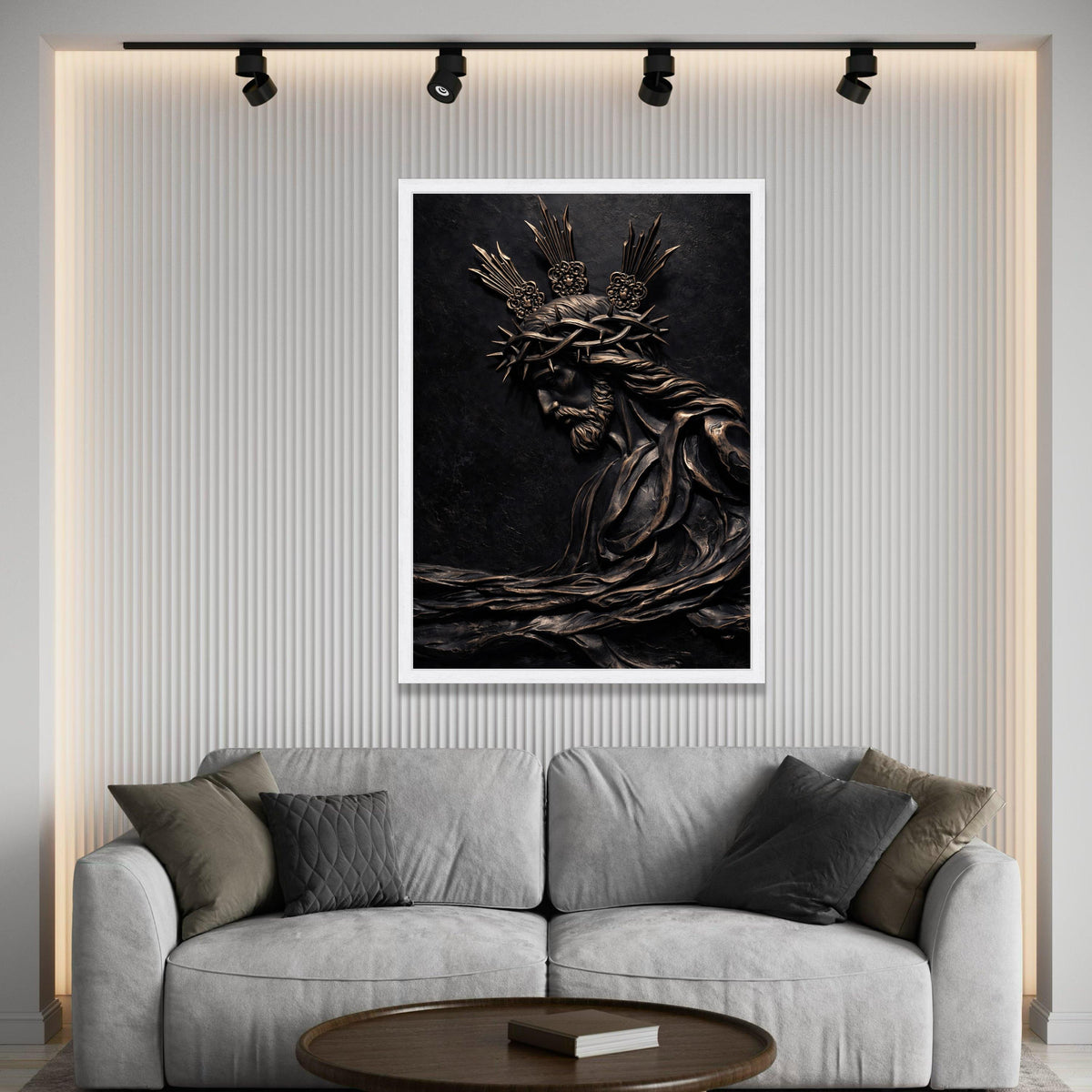 Jesus Christ Crown of Thorns Canvas Wall Art, Religious Christian Sculpture Design, Sacred Faith Home Decor, Spiritual Luxury Home Decor
