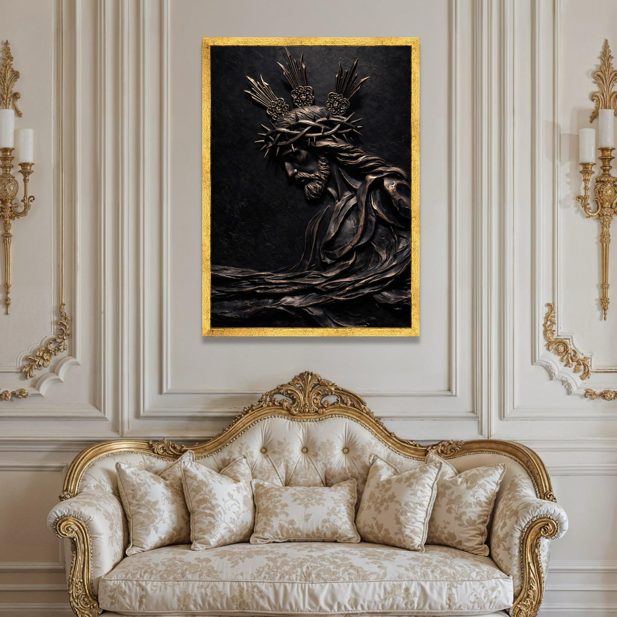 Jesus Christ Crown of Thorns Canvas Wall Art, Religious Christian Sculpture Design, Sacred Faith Home Decor, Spiritual Luxury Home Decor