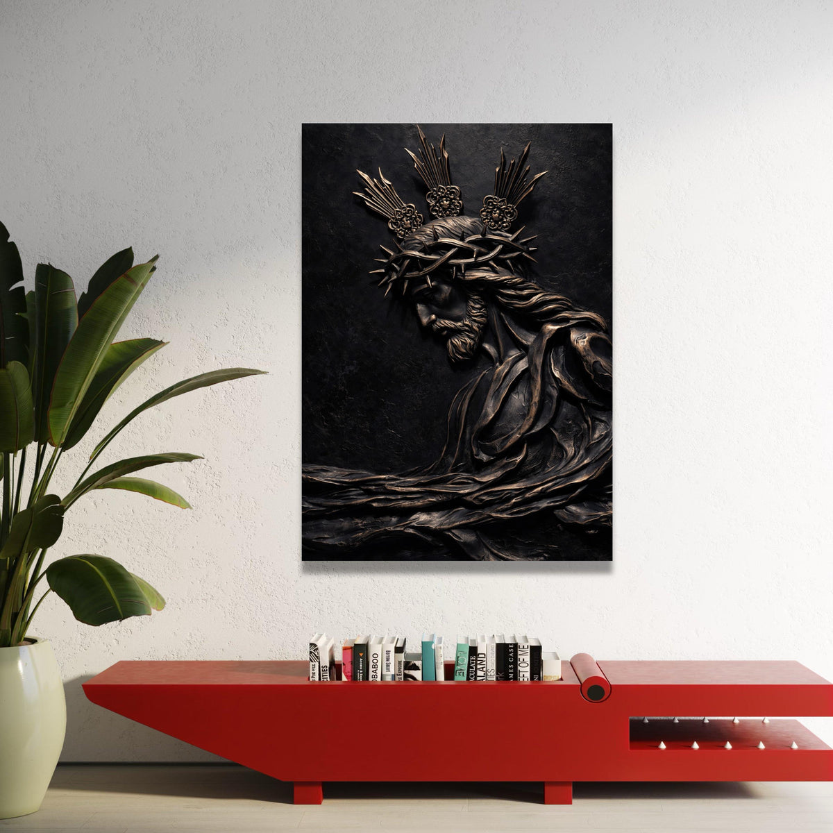 Jesus Christ Crown of Thorns Canvas Wall Art, Religious Christian Sculpture Design, Sacred Faith Home Decor, Spiritual Luxury Home Decor