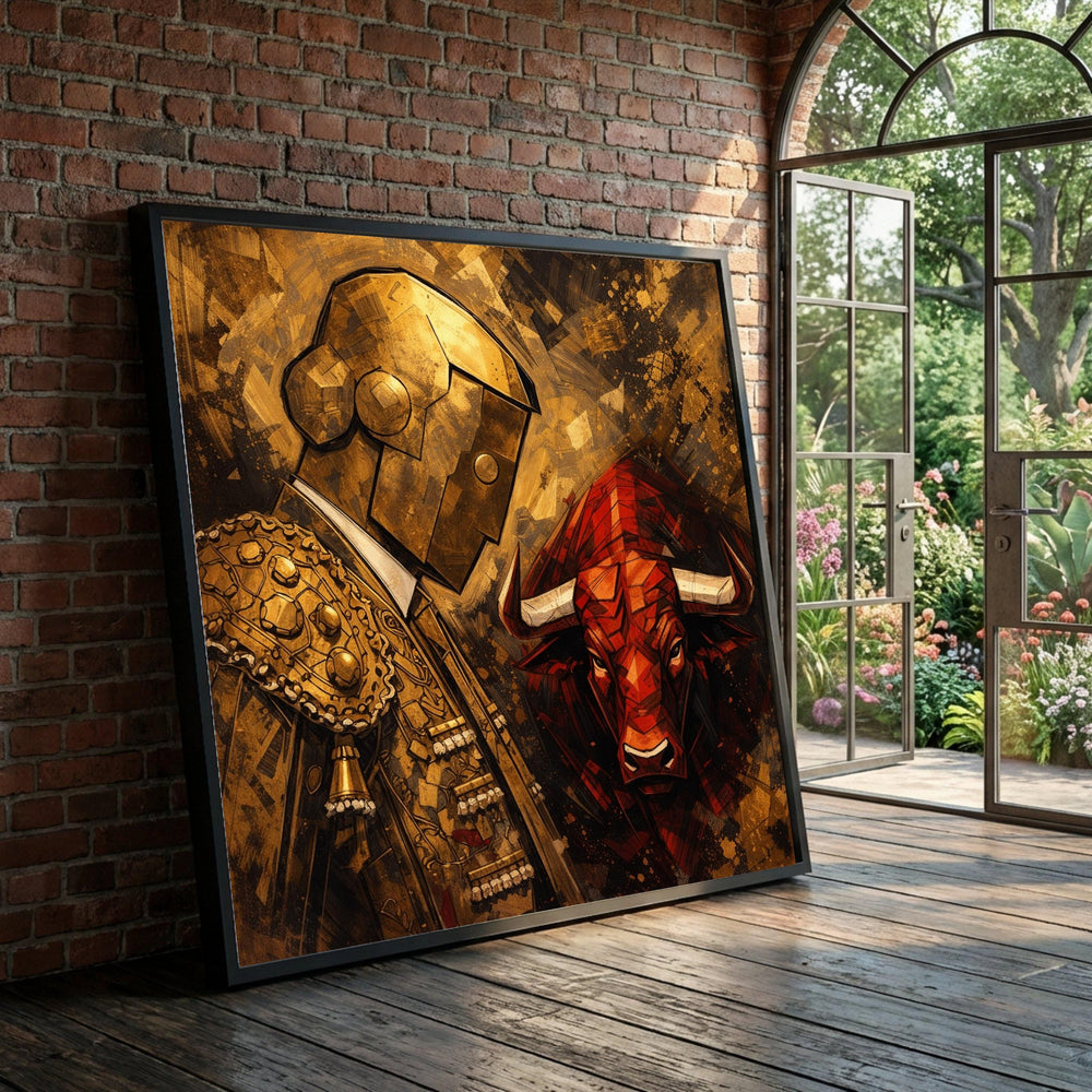Modern Bullfighter and Red Bull Canvas Wall Art, Abstract Matador Painting, Spanish Bullfighting Decor, Bold Home Luxury Home Decor