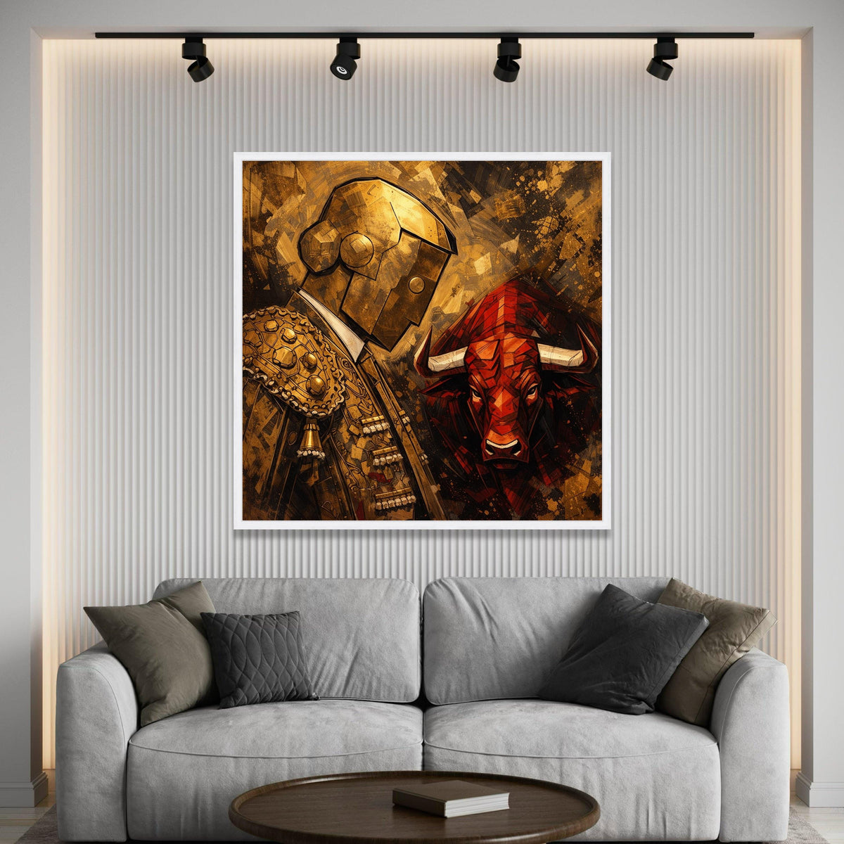 Modern Bullfighter and Red Bull Canvas Wall Art, Abstract Matador Painting, Spanish Bullfighting Decor, Bold Home Luxury Home Decor