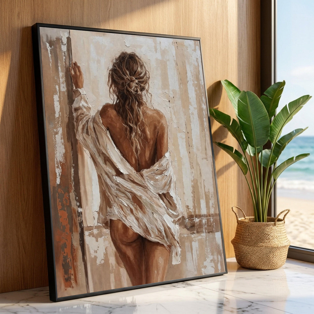 Elegant Nude Woman Back View Canvas, Abstract Wall Art, Sensual Female Figure Painting, Neutral Tones Canvas, Home Decor Luxury Home Decor