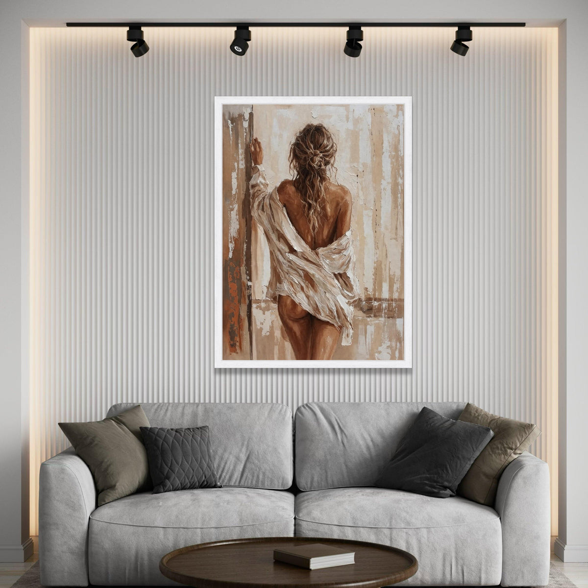 Elegant Nude Woman Back View Canvas, Abstract Wall Art, Sensual Female Figure Painting, Neutral Tones Canvas, Home Decor Luxury Home Decor