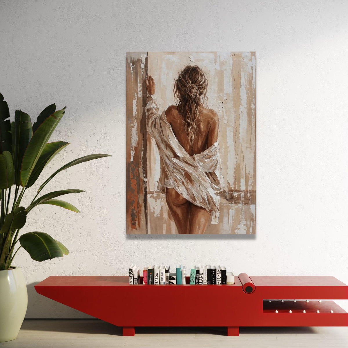Elegant Nude Woman Back View Canvas, Abstract Wall Art, Sensual Female Figure Painting, Neutral Tones Canvas, Home Decor Luxury Home Decor