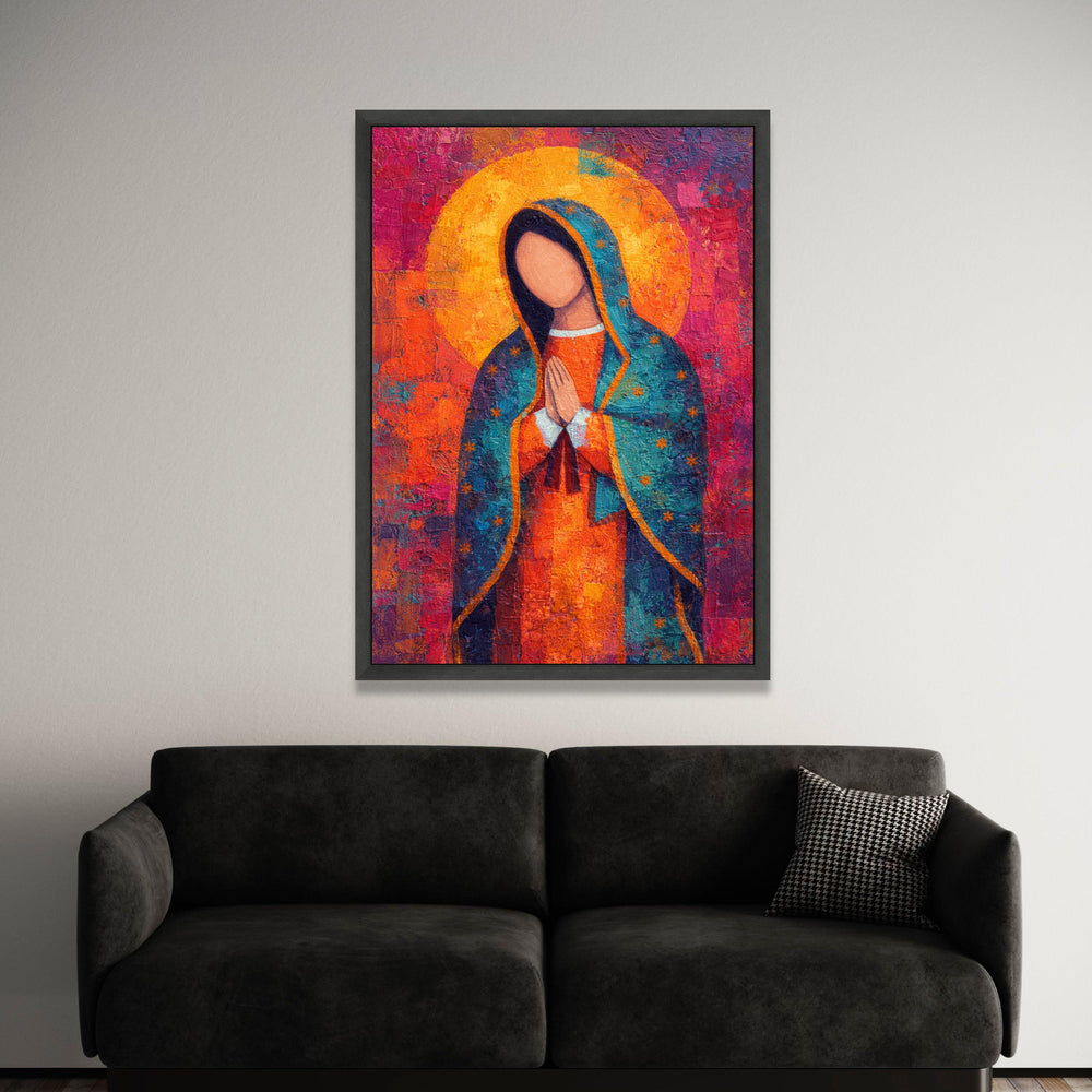 Vibrant Virgin Mary Canvas, Abstract Religious Wall Art, Praying Madonna Painting, Spiritual Home Decoration, Colorful Luxury Home Decor