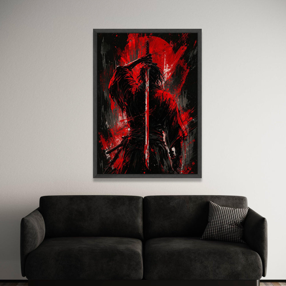 Samurai Warrior Canvas Wall Art, Red and Black Sword Illustration, Japanese Katana Art, Modern Warrior Painting, Dramatic Luxury Home Decor