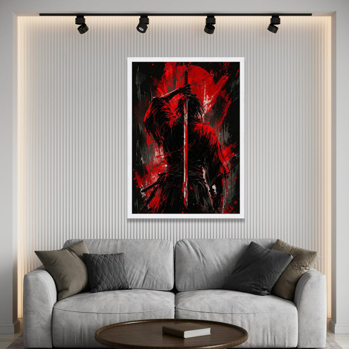 Samurai Warrior Canvas Wall Art, Red and Black Sword Illustration, Japanese Katana Art, Modern Warrior Painting, Dramatic Luxury Home Decor