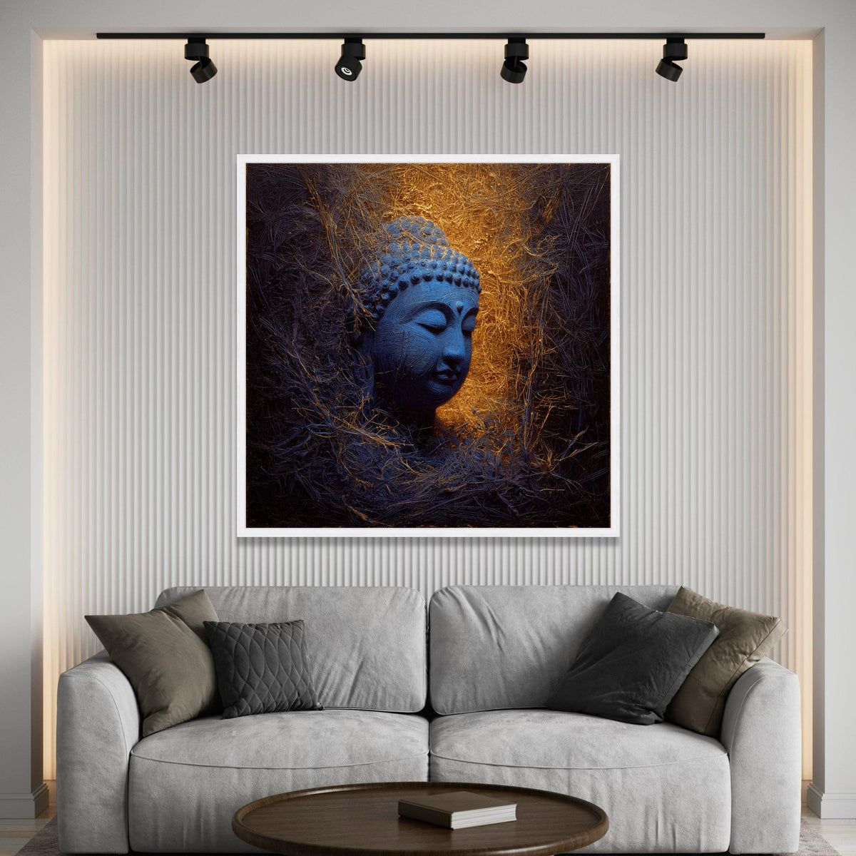 Serene Blue Buddha Head Canvas, Spiritual Wall Art, Meditation Decor, Zen Home Decoration, Tranquil Buddha Canvas Art, Luxury Home Decor