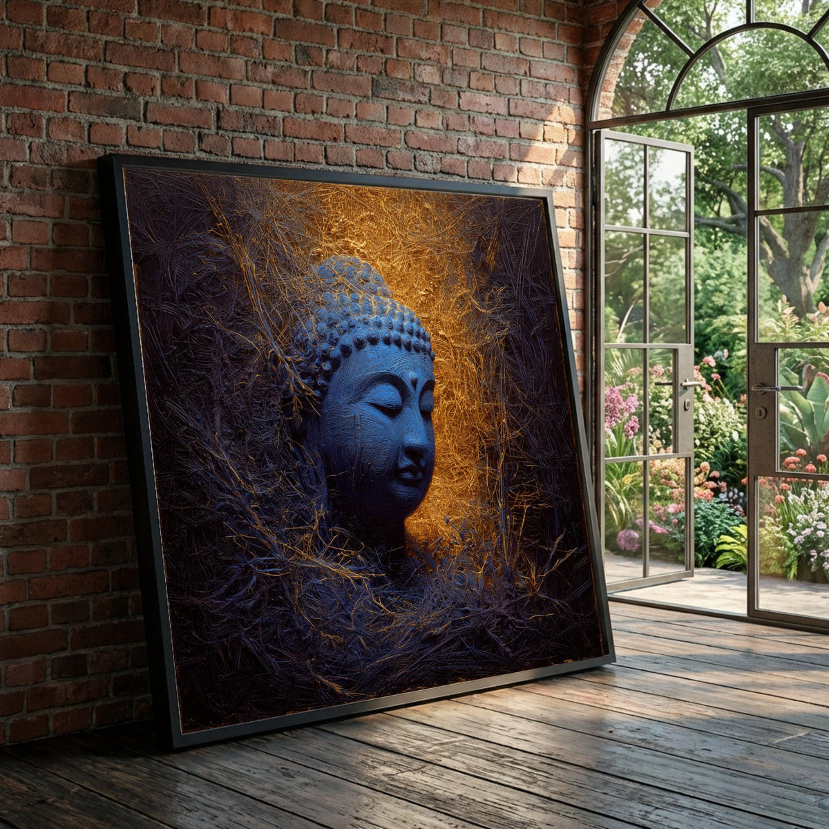 Serene Blue Buddha Head Canvas, Spiritual Wall Art, Meditation Decor, Zen Home Decoration, Tranquil Buddha Canvas Art, Luxury Home Decor