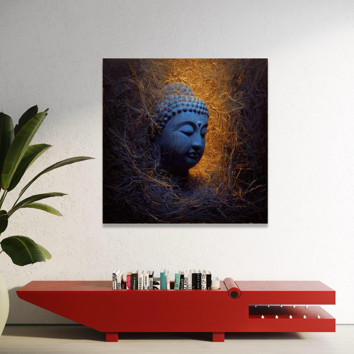 Serene Blue Buddha Head Canvas, Spiritual Wall Art, Meditation Decor, Zen Home Decoration, Tranquil Buddha Canvas Art, Luxury Home Decor
