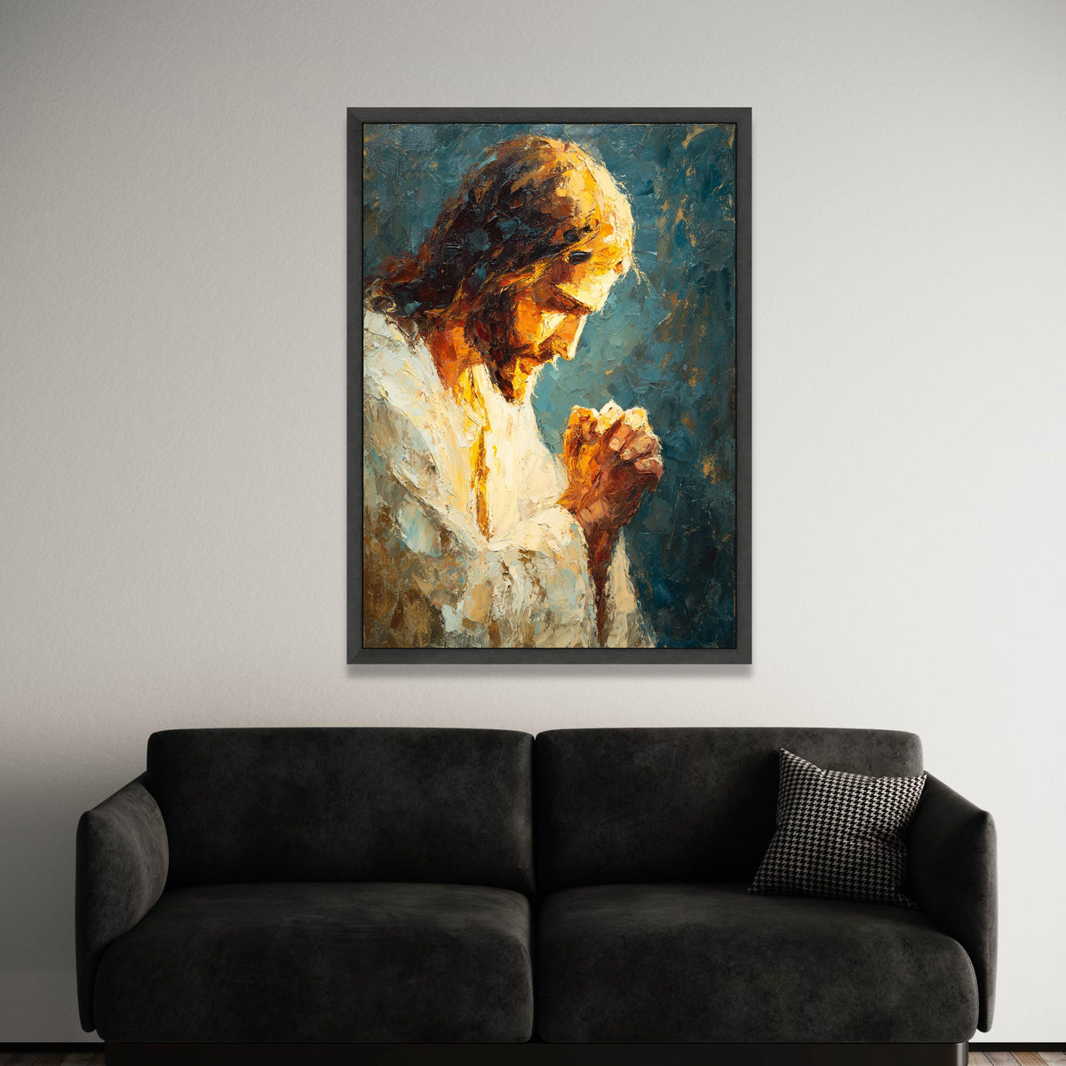 Praying Jesus Canvas Wall Art, Religious Christian Painting, Inspirational Spiritual Decor, Faith and Hope Canvas, Ready Luxury Home Decor