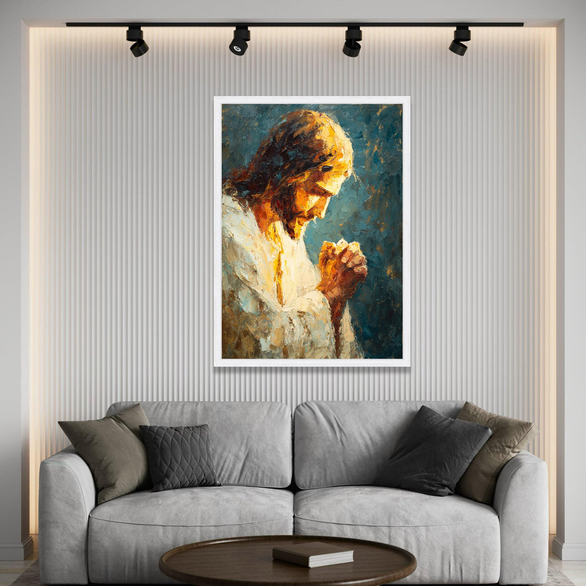 Praying Jesus Canvas Wall Art, Religious Christian Painting, Inspirational Spiritual Decor, Faith and Hope Canvas, Ready Luxury Home Decor