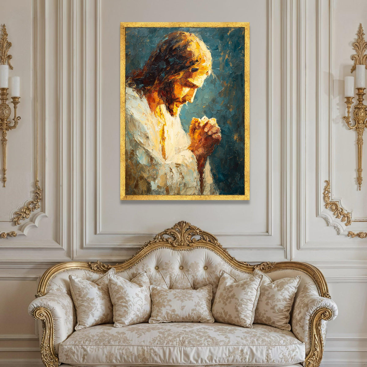 Praying Jesus Canvas Wall Art, Religious Christian Painting, Inspirational Spiritual Decor, Faith and Hope Canvas, Ready Luxury Home Decor