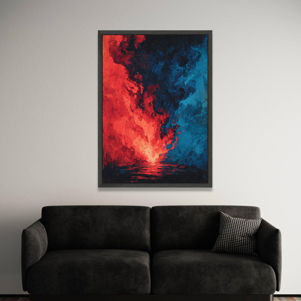 Fiery Abstract Canvas Wall Art, Red and Blue Modern Painting, Dramatic Color Contrast Canvas, Vibrant Home Decor, Ready to Luxury Home Decor