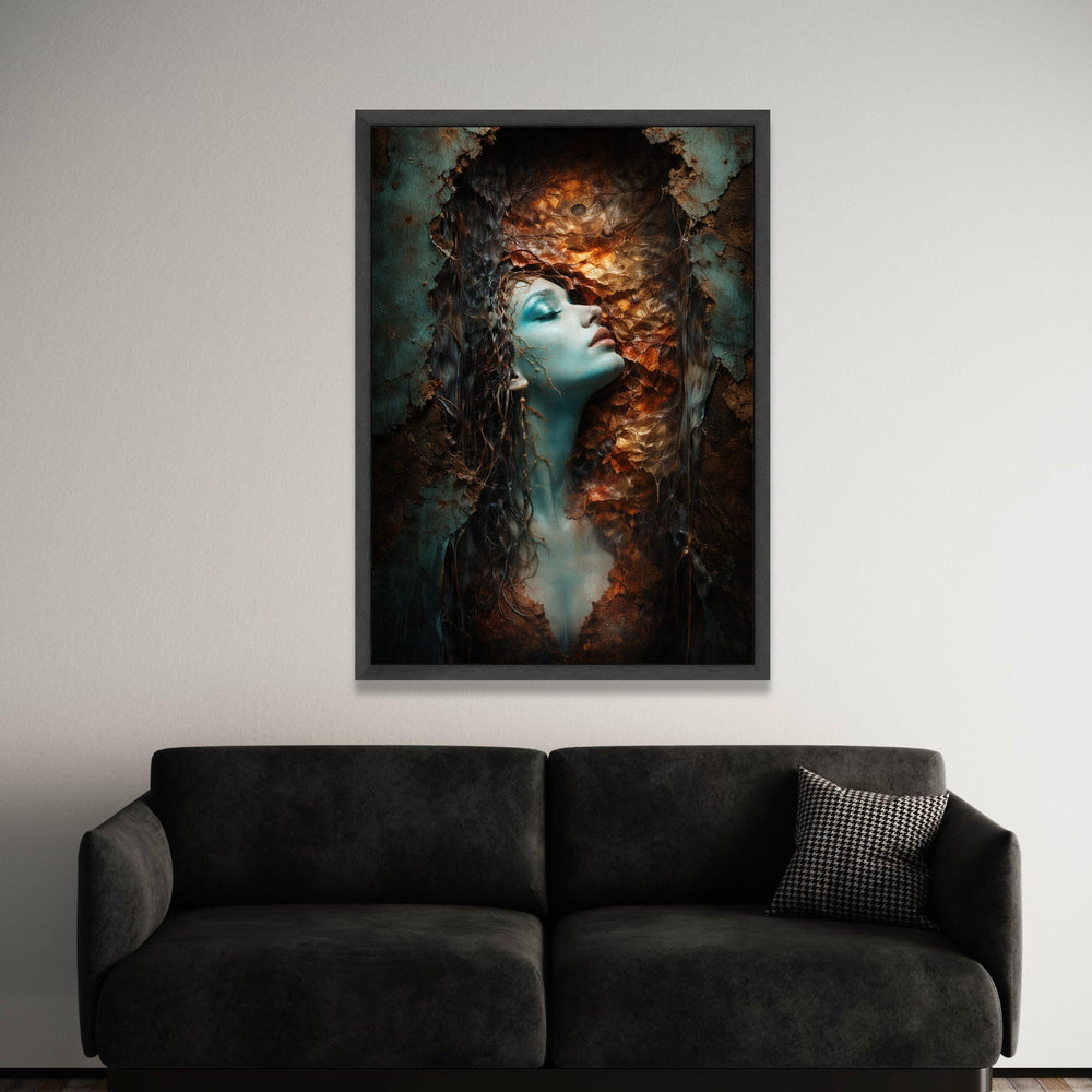 Enigmatic Woman Portrait Canvas, Surreal Nature Fusion Wall Art, Abstract Face Decor, Ethereal Botanical Canvas, Ready to Luxury Home Decor