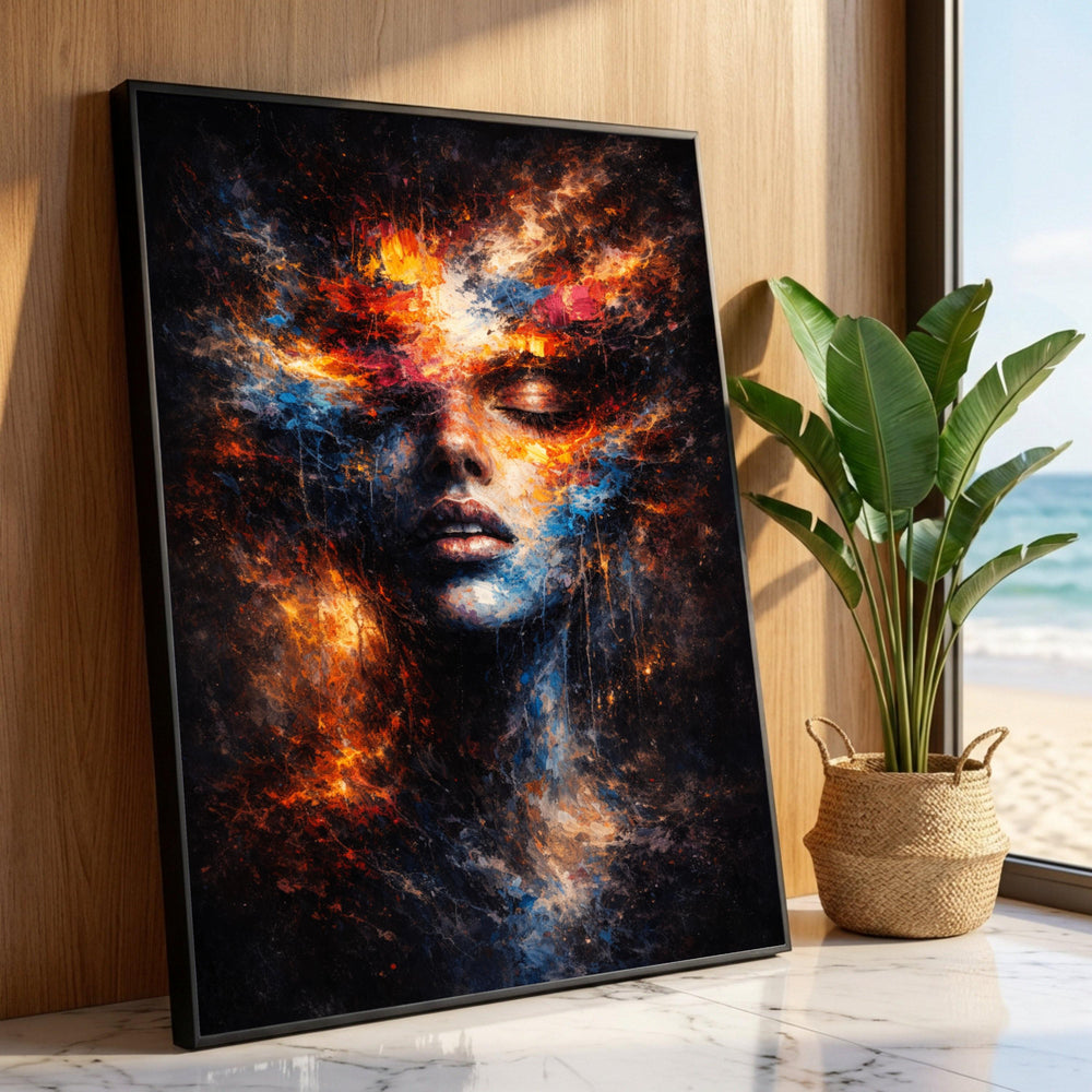 Ethereal Woman Face Canvas Wall Art, Abstract Color Explosion Portrait, Creative Home Decor, Modern Expression Art Canvas Luxury Home Decor