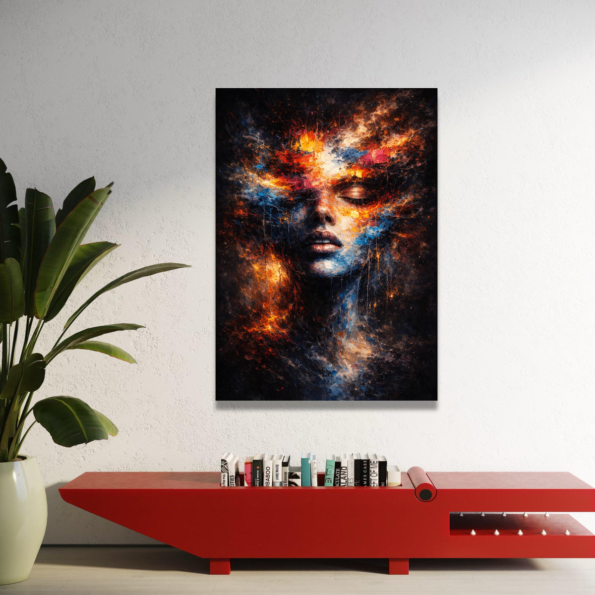 Ethereal Woman Face Canvas Wall Art, Abstract Color Explosion Portrait, Creative Home Decor, Modern Expression Art Canvas Luxury Home Decor