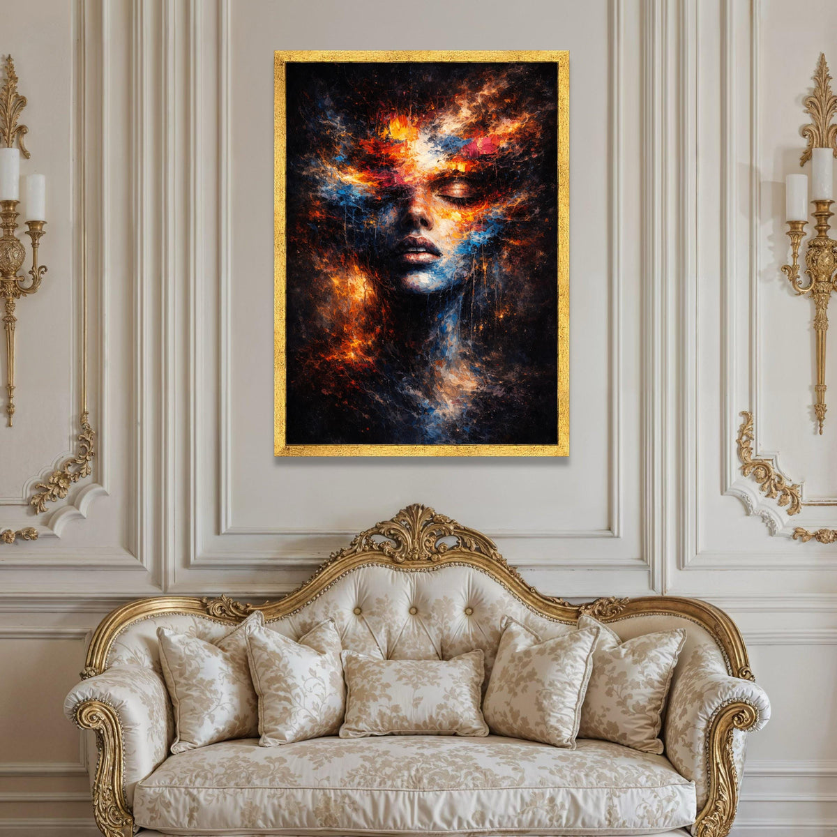 Ethereal Woman Face Canvas Wall Art, Abstract Color Explosion Portrait, Creative Home Decor, Modern Expression Art Canvas Luxury Home Decor