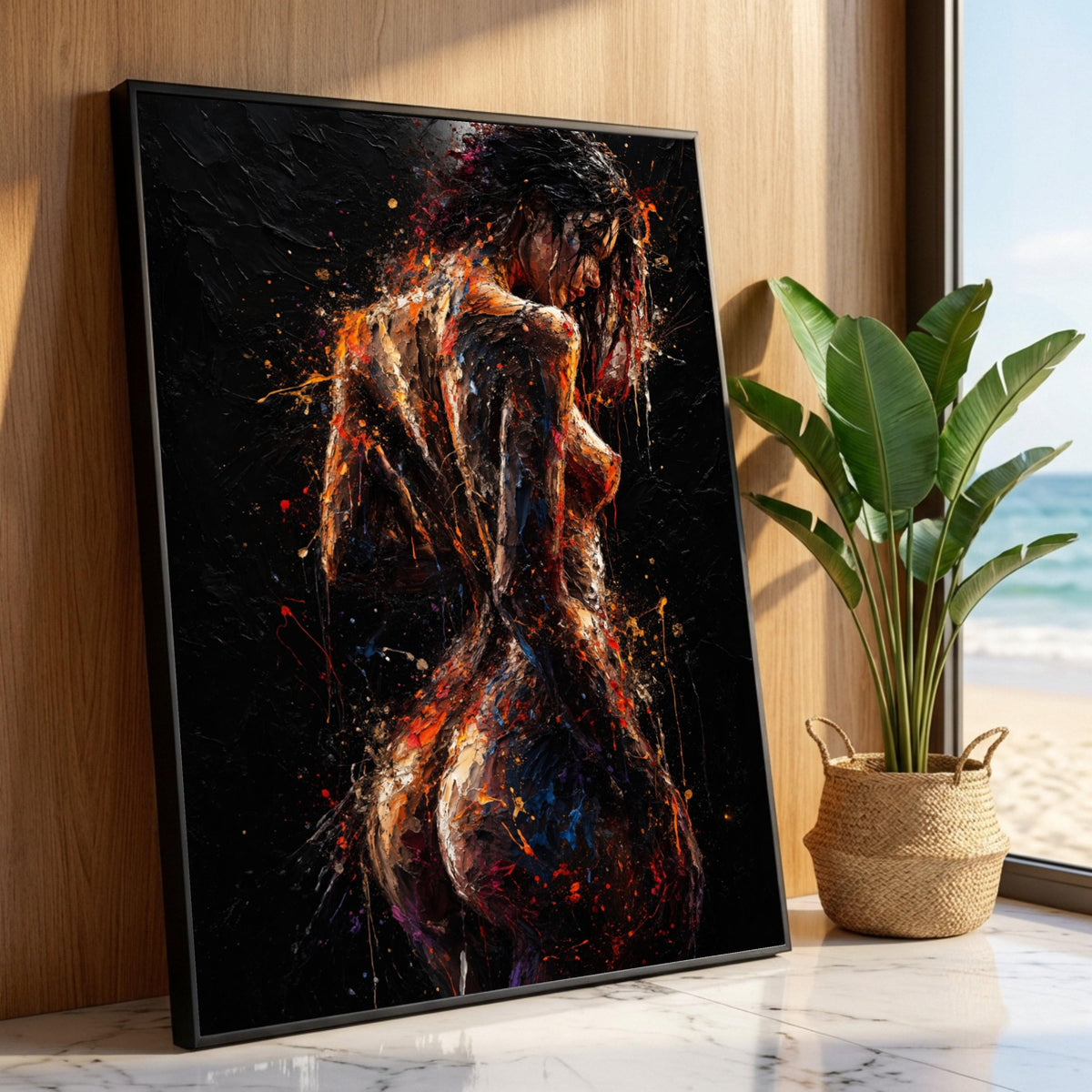 Abstract Female Nude Canvas, Colorful Modern Art, Figurative Wall Decor, Contemporary Woman Painting, Expressionist Canvas Luxury Home Decor