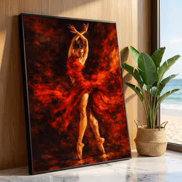 Dynamic Flamenco Dancer Canvas, Red Dress Ballet Wall Art, Expressive Dance Portrait, Elegant Movement Canvas, Home Decor Luxury Home Decor