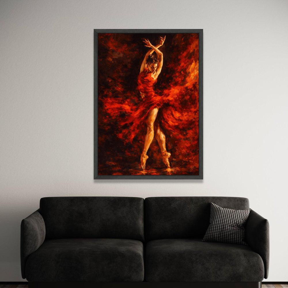 Dynamic Flamenco Dancer Canvas, Red Dress Ballet Wall Art, Expressive Dance Portrait, Elegant Movement Canvas, Home Decor Luxury Home Decor