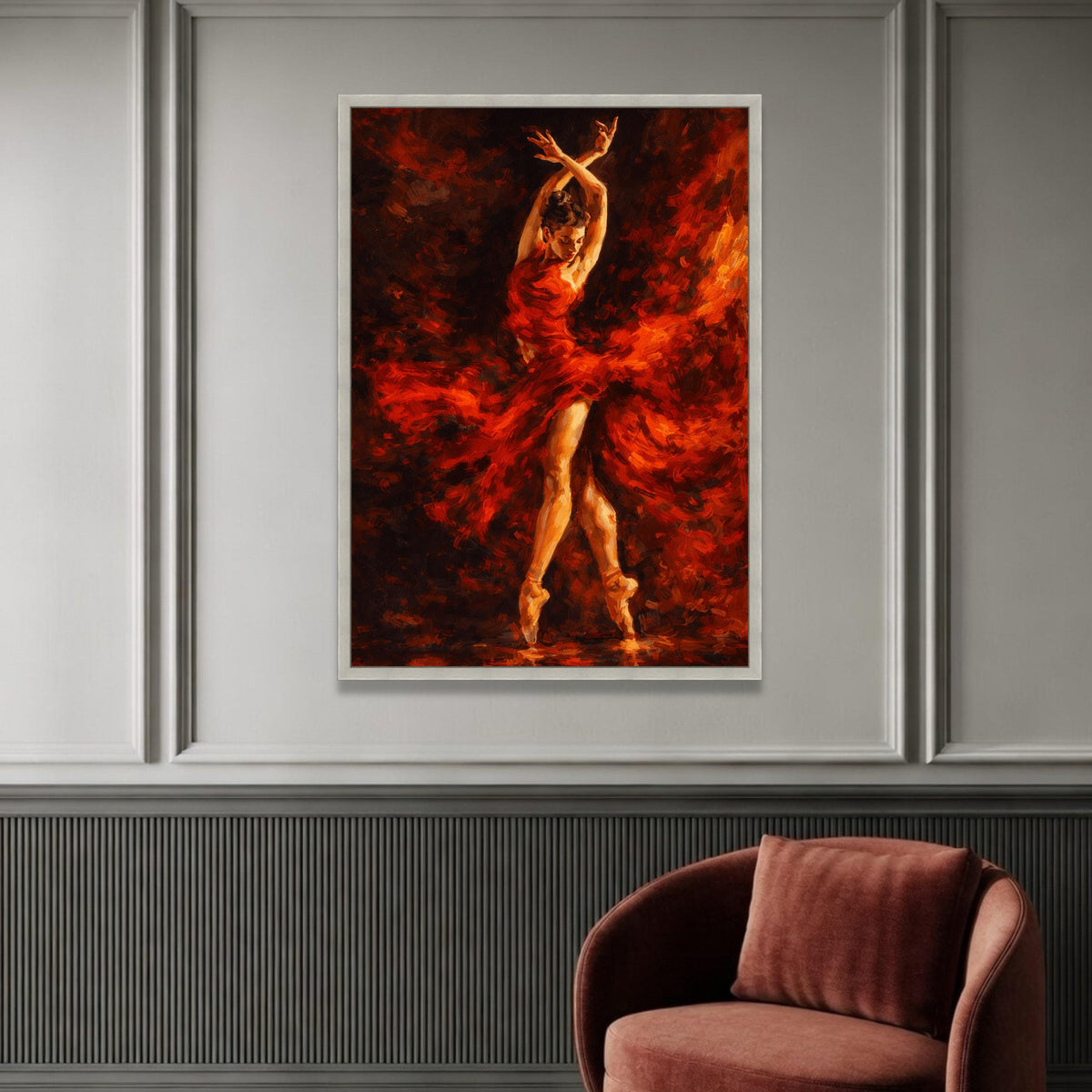 Dynamic Flamenco Dancer Canvas, Red Dress Ballet Wall Art, Expressive Dance Portrait, Elegant Movement Canvas, Home Decor Luxury Home Decor