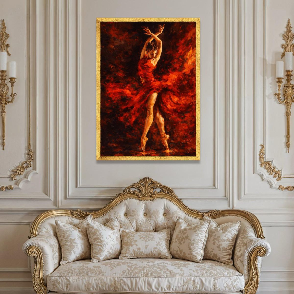 Dynamic Flamenco Dancer Canvas, Red Dress Ballet Wall Art, Expressive Dance Portrait, Elegant Movement Canvas, Home Decor Luxury Home Decor