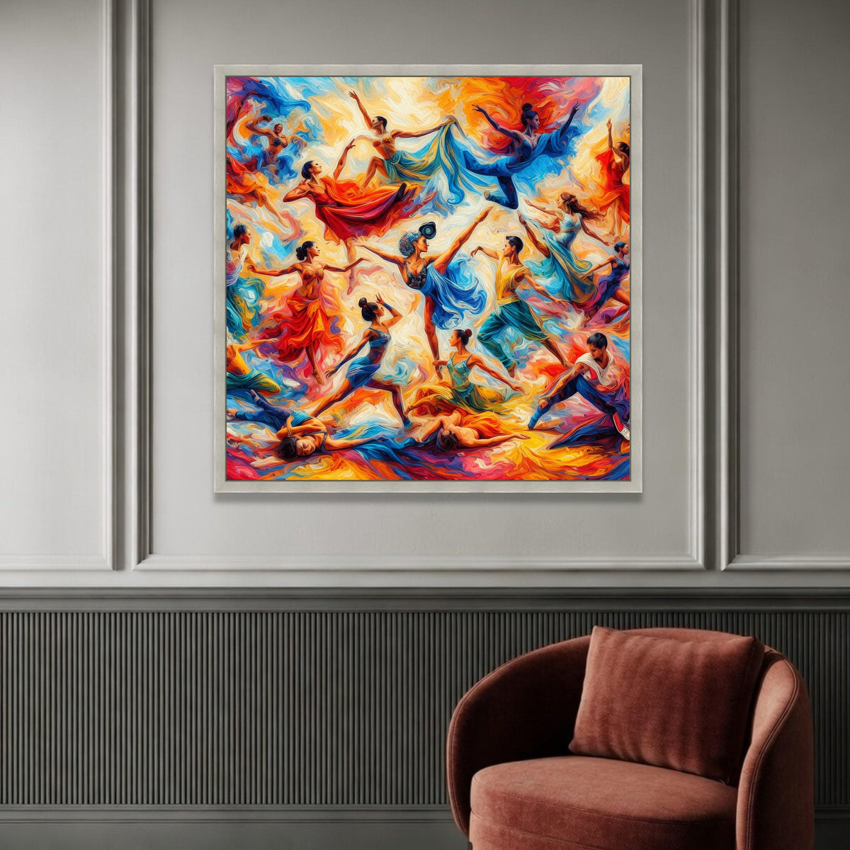 Vibrant Dance Celebration Canvas, Colorful Ballet Wall Art, Abstract Movement Painting, Energetic Home Decor, Ready to Luxury Home Decor