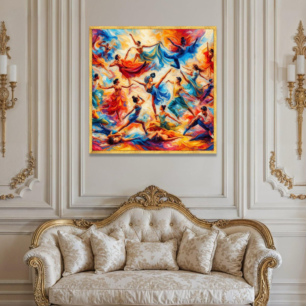 Vibrant Dance Celebration Canvas, Colorful Ballet Wall Art, Abstract Movement Painting, Energetic Home Decor, Ready to Luxury Home Decor