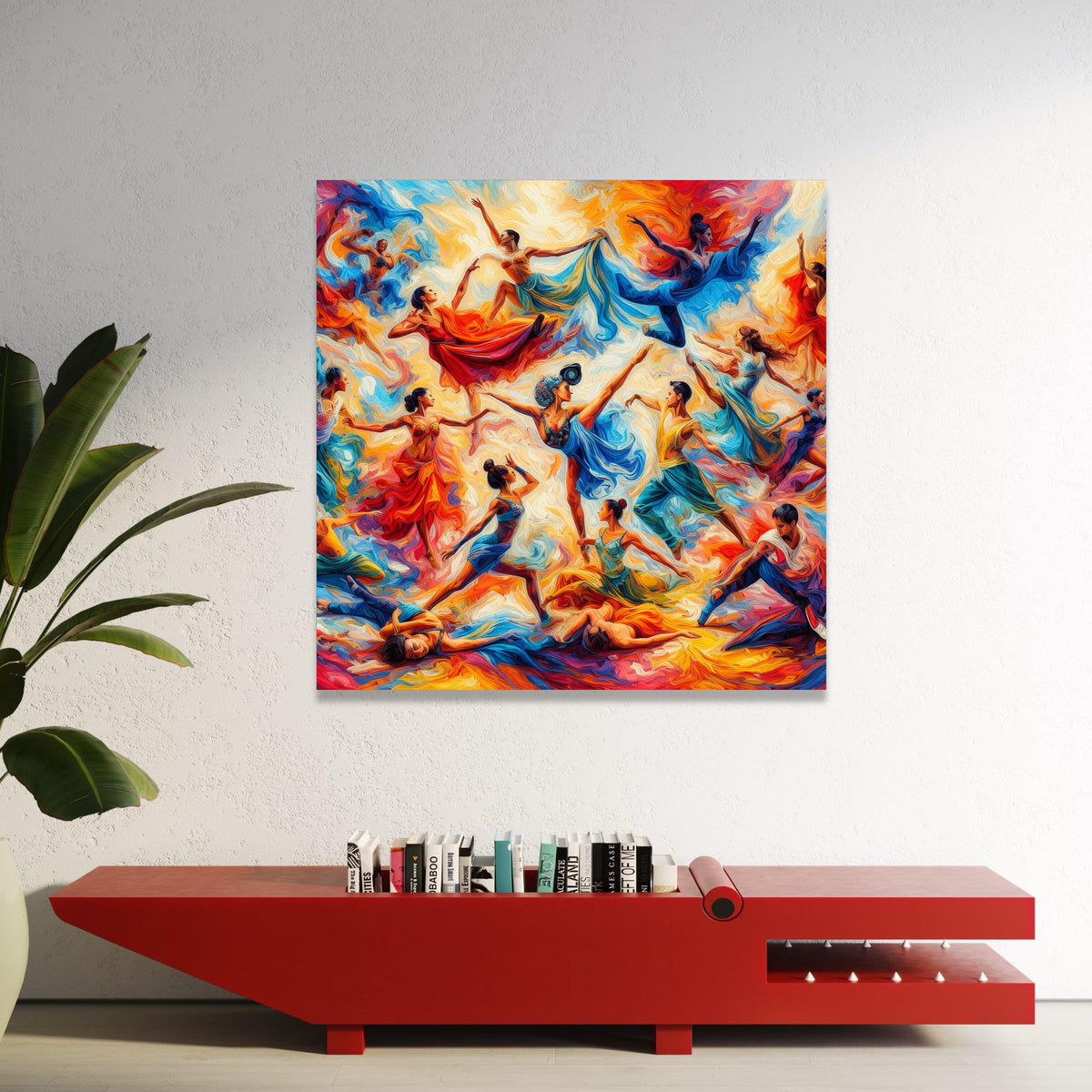 Vibrant Dance Celebration Canvas, Colorful Ballet Wall Art, Abstract Movement Painting, Energetic Home Decor, Ready to Luxury Home Decor