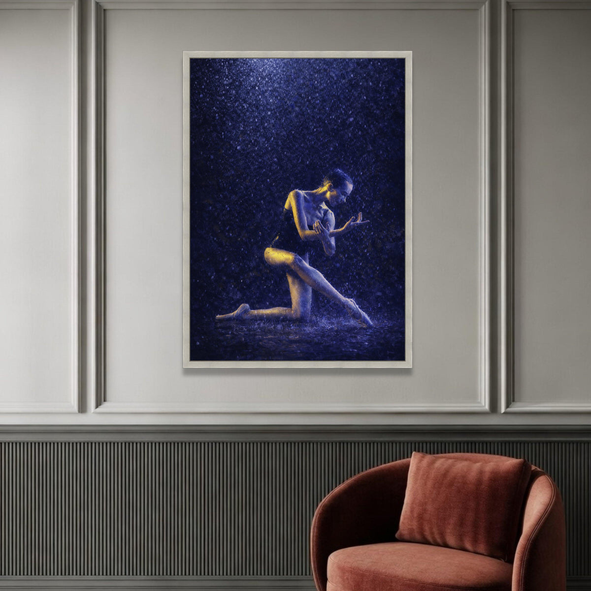 Graceful Ballerina Dance Rain, Ballet Pose Canvas, Modern Dance Wall Art, Elegant Movement Canvas, Home Décor Art Print Luxury Home Decor