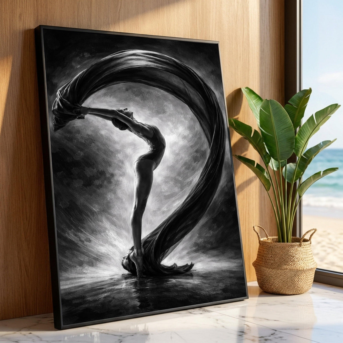 Elegant Ballet Dancer Canvas, Black and White Dance Art, Graceful Pose Wall Decor, Contemporary Dance Canvas, Modern Home Luxury Home Decor