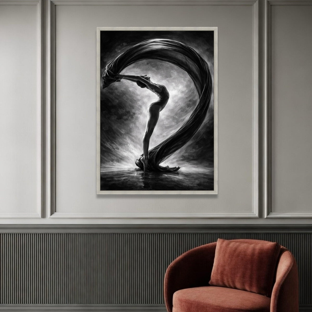 Elegant Ballet Dancer Canvas, Black and White Dance Art, Graceful Pose Wall Decor, Contemporary Dance Canvas, Modern Home Luxury Home Decor