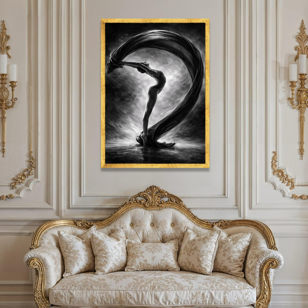 Elegant Ballet Dancer Canvas, Black and White Dance Art, Graceful Pose Wall Decor, Contemporary Dance Canvas, Modern Home Luxury Home Decor