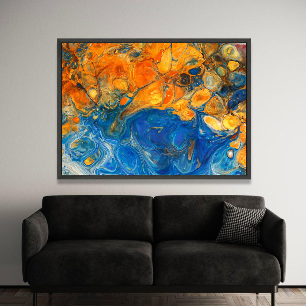 Vibrant Blue and Orange Abstract Canvas, Fluid Art Wall Decor, Modern Home Decoration, Colorful Living Room Canvas Luxury Home Decor