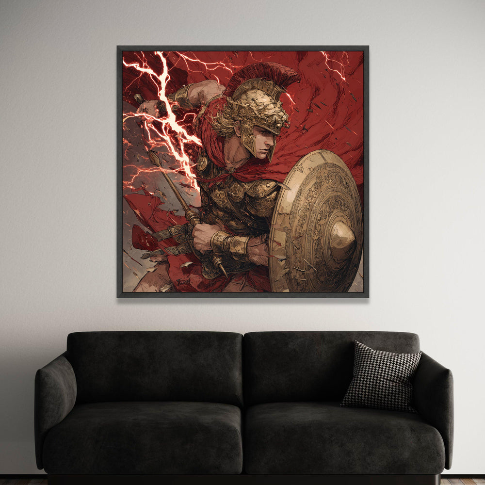 Ancient Warrior Battle, Mythical Gladiator Canvas, Heroic Roman Soldier Art, Lightning Strike Scene, Decorative Wall Luxury Home Decor