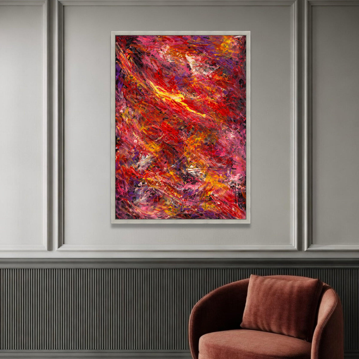 Vibrant Abstract Canvas Wall Art, Bold Red and Yellow Painting, Modern Home Decor, Colorful Expressionist Canvas, Ready to Luxury Home Decor