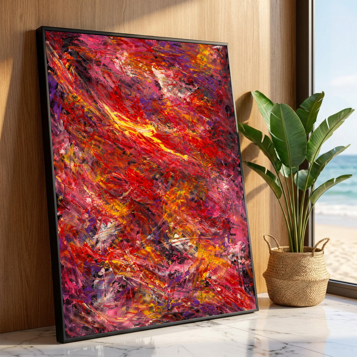 Vibrant Abstract Canvas Wall Art, Bold Red and Yellow Painting, Modern Home Decor, Colorful Expressionist Canvas, Ready to Luxury Home Decor