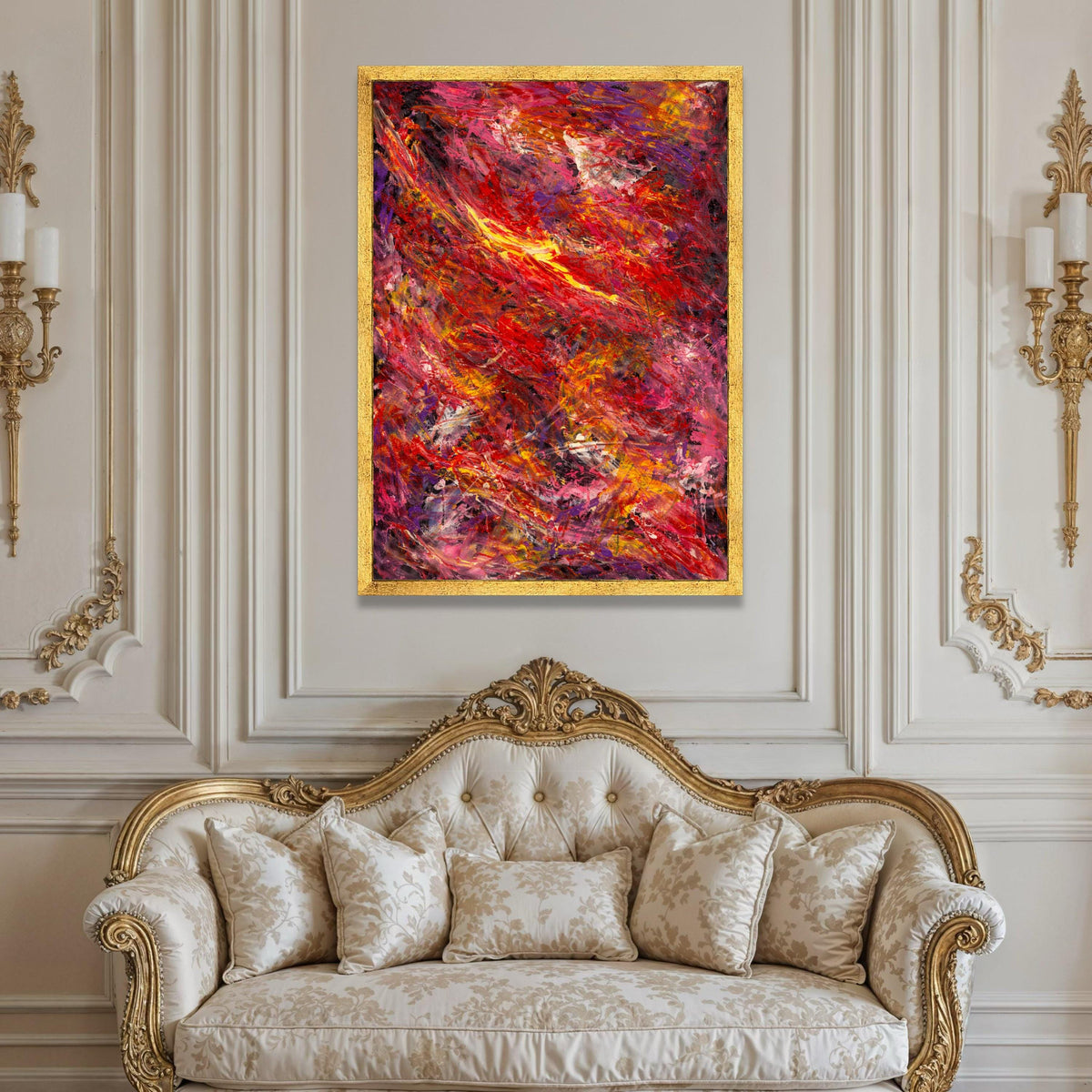 Vibrant Abstract Canvas Wall Art, Bold Red and Yellow Painting, Modern Home Decor, Colorful Expressionist Canvas, Ready to Luxury Home Decor