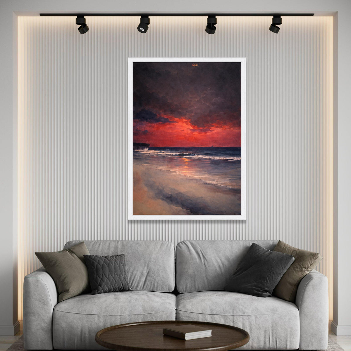 Dramatic Sunset Beach Canvas, Ocean Waves Wall Art, Evening Seascape Canvas, Coastal Sunset Decoration, Nature Canvas Luxury Home Decor